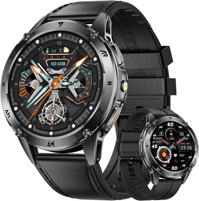 Produktbild von FITFLEX Smartwatch Herren Militär mit Telefonfunktion, 1,43'' AMOLED Smart Watch mit 530mAh Akku, Taschenlampe, Herzfrequenz, Schlafmonitor, 120+Sportmodi IP68 Wasserdicht Sportuhr für Android iOS