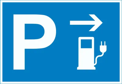 Produktbild von Stromtankstelle Parkplatz Schild mit Richtungspfeil rechts waagerecht A5 (148x210mm)