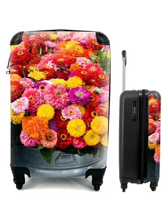 Produktbild von MuchoWow® Koffer Handgepäck Trolley Rollkoffer Kleine Reisekoffer mit 4 Rollen - Frisch geschnittene Zinnienblüten in einem Metallbehälter - Cabin Size < 55x40x23 cm & 55x40x20 cm - Fotokoffer - Kabinenkoffer - Boardgepäck - Reise-Box - Reisekoffer - Reisegepäck - Koffer mit Bild - Trolley für Kinder