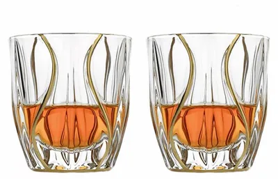 Whiskygläser Set 2er, handbemaltes Gold, Kristall, 300 ml