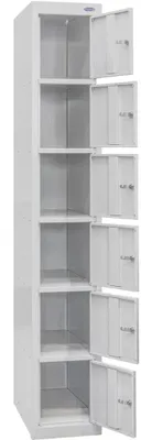 Zdjęcie produktu dla Metalowa szafka śniadaniowa 6-skrytkowa szer.30cm W180xS30xG50cm, Socjalna BHP Pracownicza Szkolna Do szatni 6-Komorowa Szara | UHL-MASH SO-300/1-6