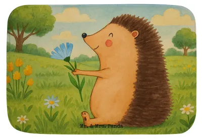 Produktbild von Mr. & Mrs. Panda Badematte Igel Blumen Design - Weiß - Geschenk, Besuch, Badezimmer Matte, Badvorleger, Krankenhaus, krank, duschmatte, Badteppich, Gute Besserung, Laune