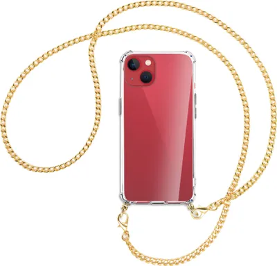 Produktbild von Handykette Backcover-Schutzhülle mit Band (Metall goldfarben) für Apple iPhone 13 - goldfarbene Kette