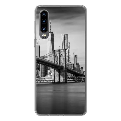 Produktbild von MuchoWow® Handyhülle Schutzhülle Hülle für Huawei P30 Architektur - New York - Brooklyn Bridge - Wasser - Schwarz und weiß Silikon Softcase Handy Hülle - Kartenbesitzer