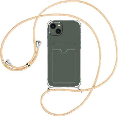 Produktbild von Handykette Backcover-Schutzhülle mit Band (Metall silberfarben) für Apple iPhone 15 Plus - Goldkordel