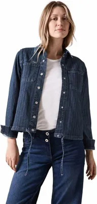 Produktbild von Cecil Damen kurze Jeansjacke Dunkelblau mit Knopfleiste, Brusttaschen und Tunnelzugsaum
