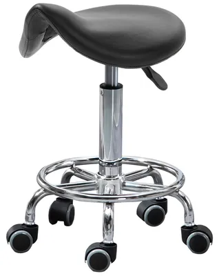 Produktbild von H?henverstellbarer Hocker mit 5 Rollen und ergonomisch gepolstertem Sitz, 36,2 x 37,5 x 51šC66 cm, Schwarz