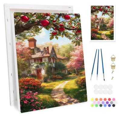 Zdjęcie produktu dla Zestaw do malowania po numerach dla dorosłych, z ramą, wymiary 20x30 cm, motyw: wiejski dom