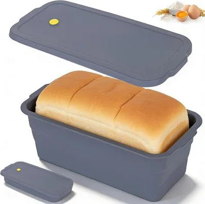 Produktbild von Silikon-Brotform mit Deckel, zusammenklappbar, hitzebeständig, mit Antihaftbeschichtung und Griff, spülmaschinenfest