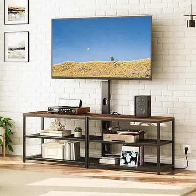Immagine prodotto di Mobile TV con ripiano regolabile, 2 porte USB e 2 prese di corrente, per televisori fino a 75 pollici, per soggiorno e camera da letto, marrone, ATVHR35UE01