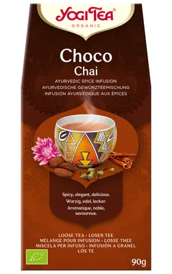 Produktbild von YOGI TEA 4012824529359, Teemischung, 90 g, Schwarzer Pfeffer, Kakao, Kardamom, Chicorée, Zimt, Gewürznelken, Ingwer, Écorces de cacao*, cannelle*, cardamome*, gingembre*, chicorée torréfiée*, clous de girofle*,..., 1 Stück(e)