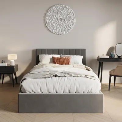 Image de Lit rembourré 140x200 cm avec espace de rangement et sommier à lattes Lit double avec sommier hydraulique Lit rembourré Lit de rangement Cadre de lit stable | 200x140 cm velours gris foncé