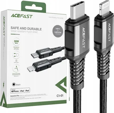 Immagine prodotto di Cavo Acefast C1-01 Lightning - Usb-C Mfi Pd 30W 3A 480Mb/S 1,2M - Czarny