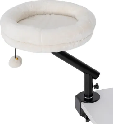 Produktbild von Katzen-Schreibtischbett, Katzenbett für Schreibtisch mit 360°Drehung, verstellbarer Höhe, Katzenliege mit abnehmbarem, maschinenwaschbarem Bett, für Katzen unter 6 kg, Heimbüro, Cremeweiß
