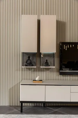 Image de Ensemble de salon moderne beige : meuble TV, meuble bas, meuble suspendu, salon, neuf