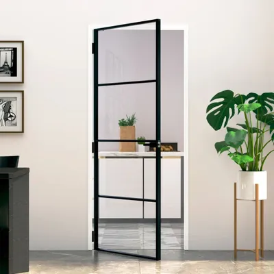 Zdjęcie produktu dla Drzwi wewnętrzne czarne 83x201,5 cm szkło hartowane i aluminium slimline