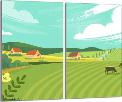 Image de Plaques de recouvrement pour cuisinière 2 pièces 30x52 Couverture de plaque vitrocéramique en verre, Paysage Village