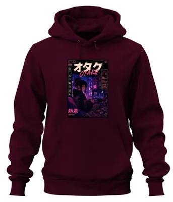 Obrázok produktu pre Otaku Netsui – Mikina s kapucňou, motív: Anime, Japonsko, štýl Y2K, Vaporwave, farba: bordová, veľkosť: XL