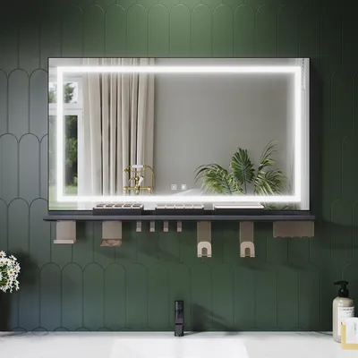 Zdjęcie produktu dla Lustro łazienkowe SONNI 100 x 60 cm, trójkolorowe, ściemniane, RA90, przeciwmgielne, z wielofunkcyjną półką