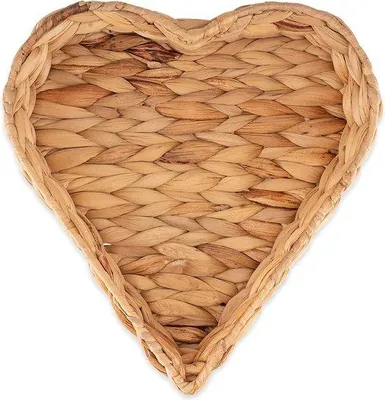 Produktbild von Unyqoos® Herzschale aus Seegras (Wasserhyazinthe) – geflochtenes Herz-Tablett, Ø 26 cm, Höhe 6 cm, Servier- und Brotkorb