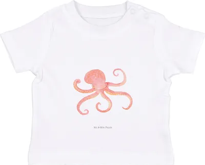 Produktbild von Mr. & Mrs. Panda Babyshirt Tintenfisch 12. - 18. Monat - Weiß - Geschenk, Lustige Sprüche, Krake,  T-Shirt, Kinder Shirt, Ozean, Baby, Meer, Meerestier, Wasser