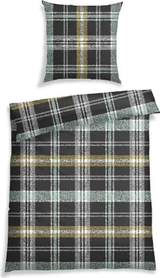 Produktbild von Schiesser Bettwäscheset Scott | Feinbiber | 100% Baumwolle | 2-teilig | 135x200cm + 80x80cm | in zeitlosem Karo | Dunkelgrau