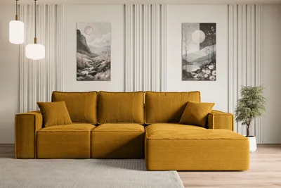 Produktbild von ALTDECOR Ecksofa mit Schlaffunktion und Bettkasten SERRA-L-S - 266x161x87 cm Senfgelb - Corner Sofa Bett Eckcouch Couch L-Form Schlafcouch Ausziehbar Wohnlandschaft Schlafsofa Cauchsofa