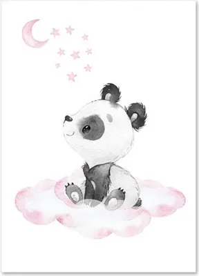 Produktbild von TPFLiving Kunstdruck LW-1028 (OHNE RAHMEN) Poster - Leinwand - Wandbild - Hochauflösender Giclée-Druck, langlebig und hochwertig - Pandabär auf Wolken und Mond für Kinderzimmer -  - Größe: 15x20cm
