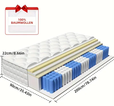 Image de Matelas de qualité supérieure - 7 zones de confort - Matelas à ressorts ensachés - Matelas résilient - Matelas pour un sommeil réparateur - 190x140 cm