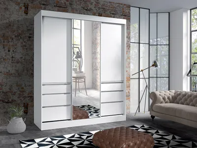 Obrázok produktu pre Šatníková skriňa so zrkadlom 180 cm DONG - biela