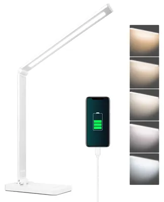 LED Schreibtischlampe, dimmbar, 5 Farben, 3 Helligkeiten, USB, Weiß