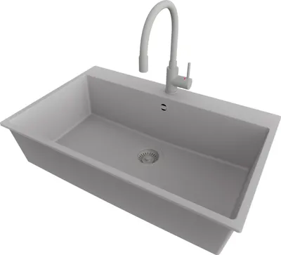 Produktbild von PRIMAGRAN Granitspüle Grau 78x50cm, Spülbecken 1 Becken + Küchenarmatur 38x14cm + Ablauf-Set, Küchenspüle ab 80er Unterschrank - Riga
