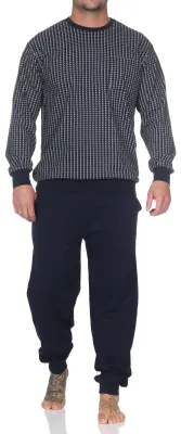 Produktbild von Normann Herren Schlafanzug langarm mit Bündchen aus Baumwolle – Pyjama auch in Übergrößen ; navy ,