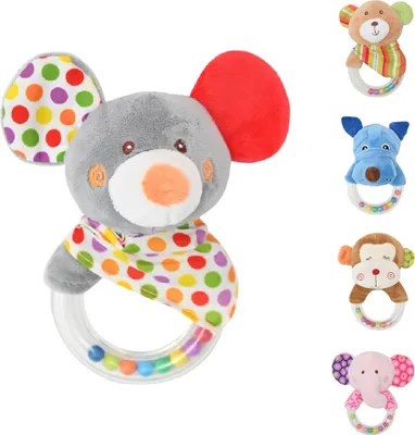 Produktbild von Lorelli Baby Rassel Plüschtier 13 cm Rasselring Greifling Kuscheltier Faltenzone grau
