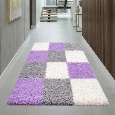 Immagine prodotto di Morbido tappeto shaggy multicolore lilla, grigio e crema – tappeto moderno a pelo lungo, dimensioni: 60 x 110 cm