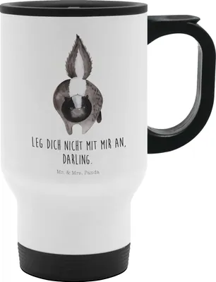 Produktbild von Mr. & Mrs. Panda thermosbecher Stinktier Angriff - Weiß - Geschenk, Skunk, Kaffee-Thermobecher, Thermobecher To Go, Wildtier, Edelstahl, Stinki, Drohung, Kaffeebecher