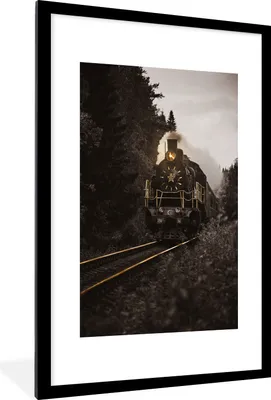Produktbild von MuchoWow® Gerahmtes Poster Zug - Schwarz - Gold 60x90 cm - Poster mit Schwarzem Bilderrahmen Wandposter Rahmen Foto Bilder - Dekoration - Wandposter Wohnzimmer - Hochwertig