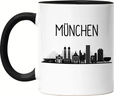 Produktbild von MÜNCHEN Skyline Tasse Schwarz Souvenir Andenken Deutsche Großstädte Motiv Stadt Silhouette Geschenkidee Umzug