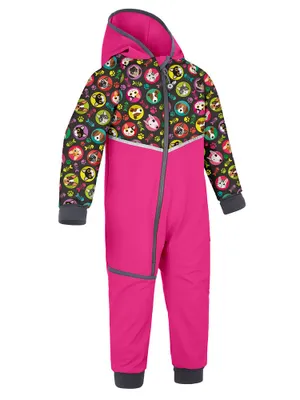 Obrázok produktu pre Unuo, Detská fleecová softshellová kombinéza Mini, Fuchsiová, Dievča so psom - 86/92