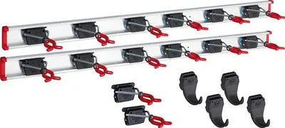 Produktbild von Famanu Wandhalter für Besen - Werkzeughalter mit 14 Haltern und 4 Haken
