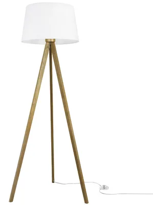 Produktbild von Stehlampe GAJA Dreifuß Eiche mit Weißem Kegelschirm 44 cm E27 – Moderne Standleuchte