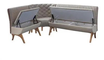 Obrázek produktu pro Designová světle šedá jídelní souprava čalouněná rohová lavice 2x židle jídelní stůl
