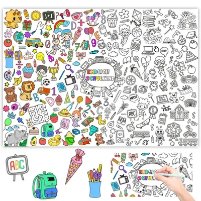 Produktbild von Ausmal Tischdecke Einschulung Schulanfang Tiere Motive 118x85 cm Naturpapier