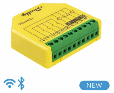 Obrázok produktu pre Shelly Plus RGBW PM, Bezdrôtový, Wi-Fi, Zelená, Žltá, 4 kanály/kanálov, 2400 – 2483.5, Vnútorný