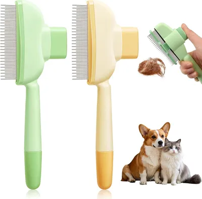 Produktbild von 2er-Pack Haustier-Reinigungskamm für Katzen, Haarglanzbürste, Flohkamm für Katzen und Hunde, Katzenhaarkamm mit Entriegelungsknopf