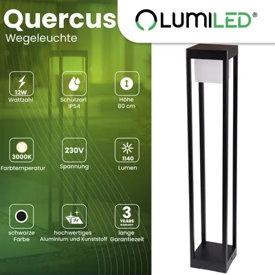 Produktbild von LUMILED LED Wegeleuchte 12W Außen Pollerleuchte 1140Lm 3000K IP54 80cm Schwarz Aluminium Wegbeleuchtung Außenleuchte Außenbeleuchtung Gartenleuchte Wegelampe stehend spritzwasserdicht warmweiß