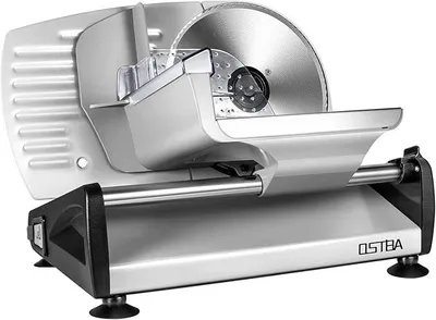 Produktbild von Elektrischer Fleischschneider, mit Kindersicherungsschutz, abnehmbare 19 cm Edelstahlklinge und Lebensmittelschlitten, 0–15 mm verstellbare Dicke, Lebensmittelschneider, Brot, 200 W