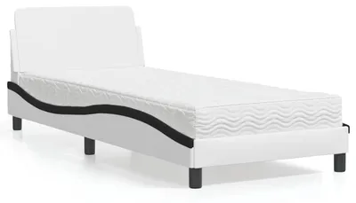 Imagen del producto de vidaXL Cama con colchón "Dover", blanco y , 80x200 cm, tapizada en cuero sintético