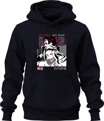 Immagine prodotto di Kimetsu no Yaiba Nezuko Tanjiro Anime Demon Hunter Japan Y2K Streetwear Pink Unisex Felpa con cappuccio, Navy, XXL