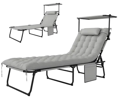 Image de Chaise longue pliable Outsunny Chaise longue de jardin avec toit Matelas, Chaise longue 120 kg
